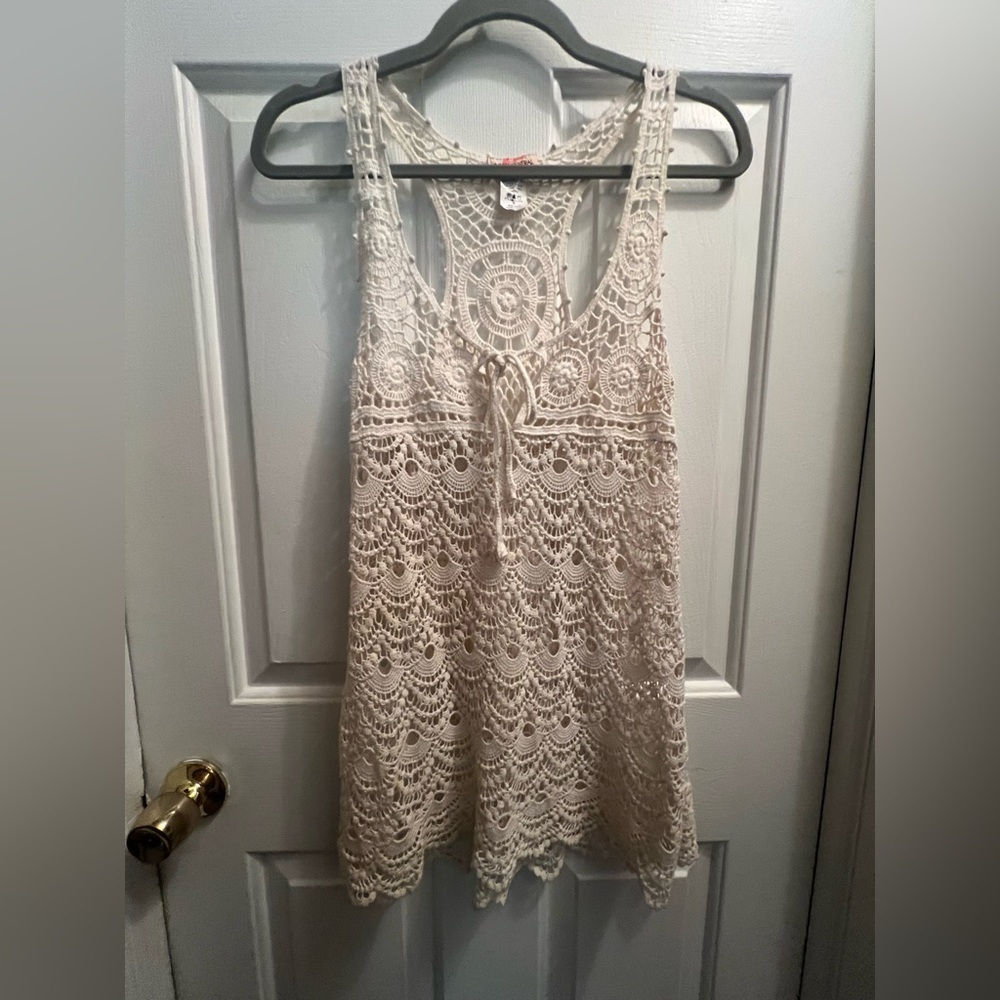 Body Central Cream Crochet Swim Coverup